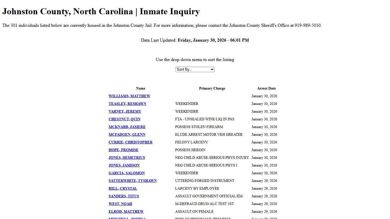 Johnston County, North Carolina Inmate Inquiry